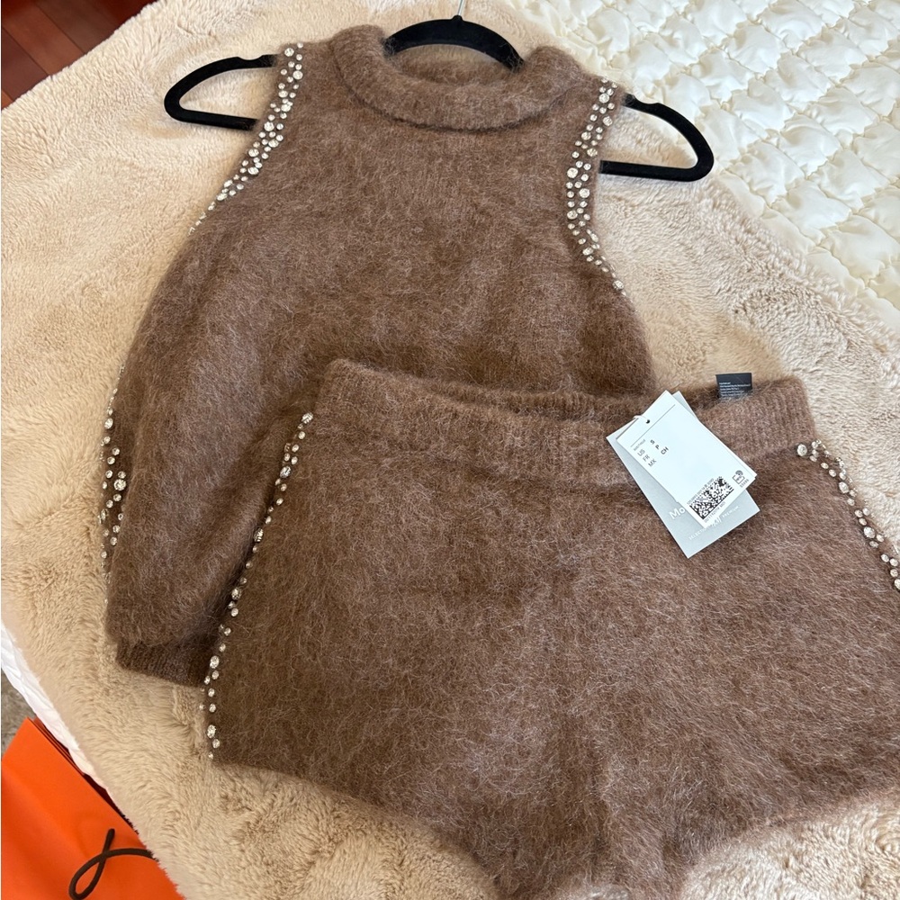 Brown Fuzzy Sleeveless Top and Shorts H&M Set